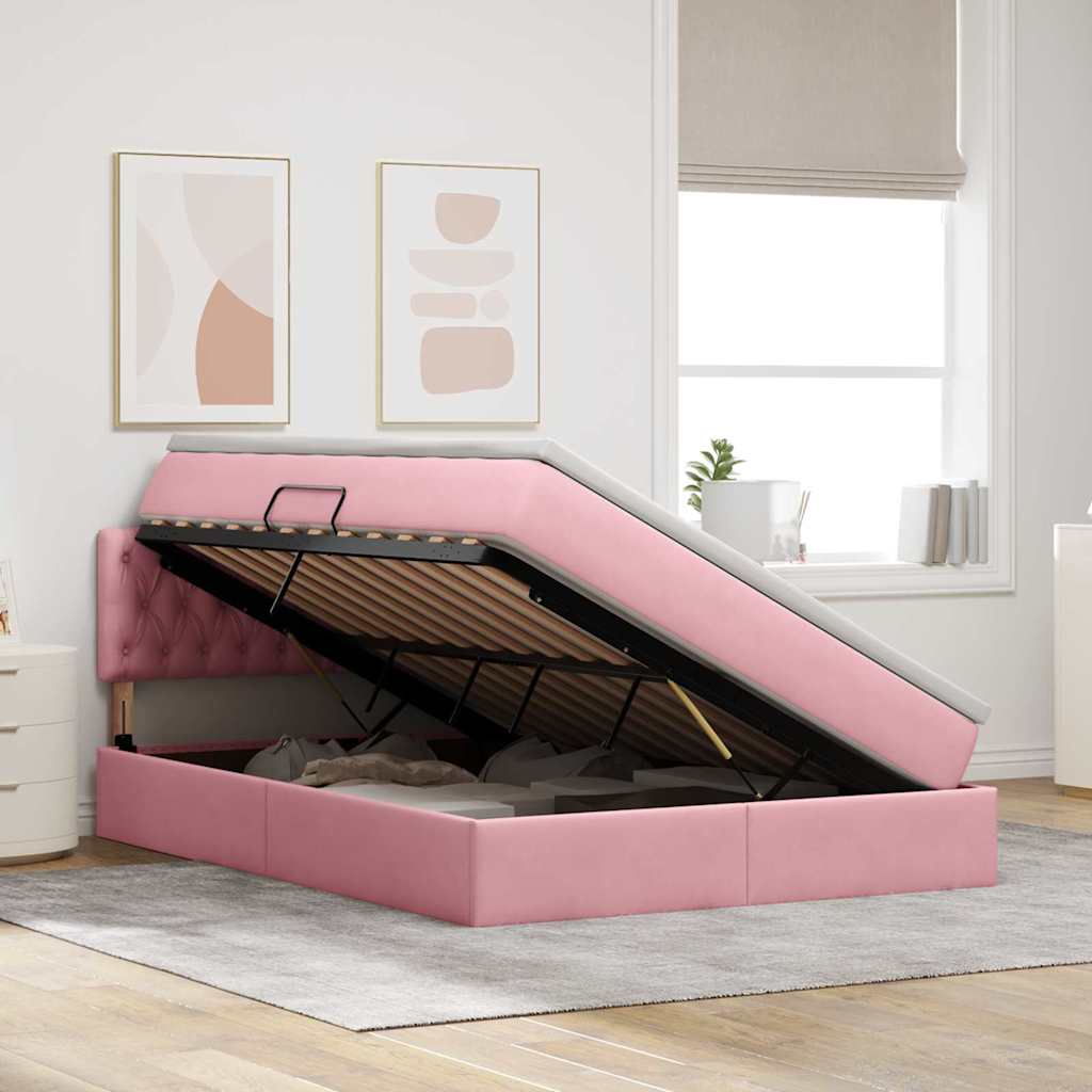 vidaXL Łóżko z miejscem do przechowywania Różowy 140 x 190 cm Aksamit