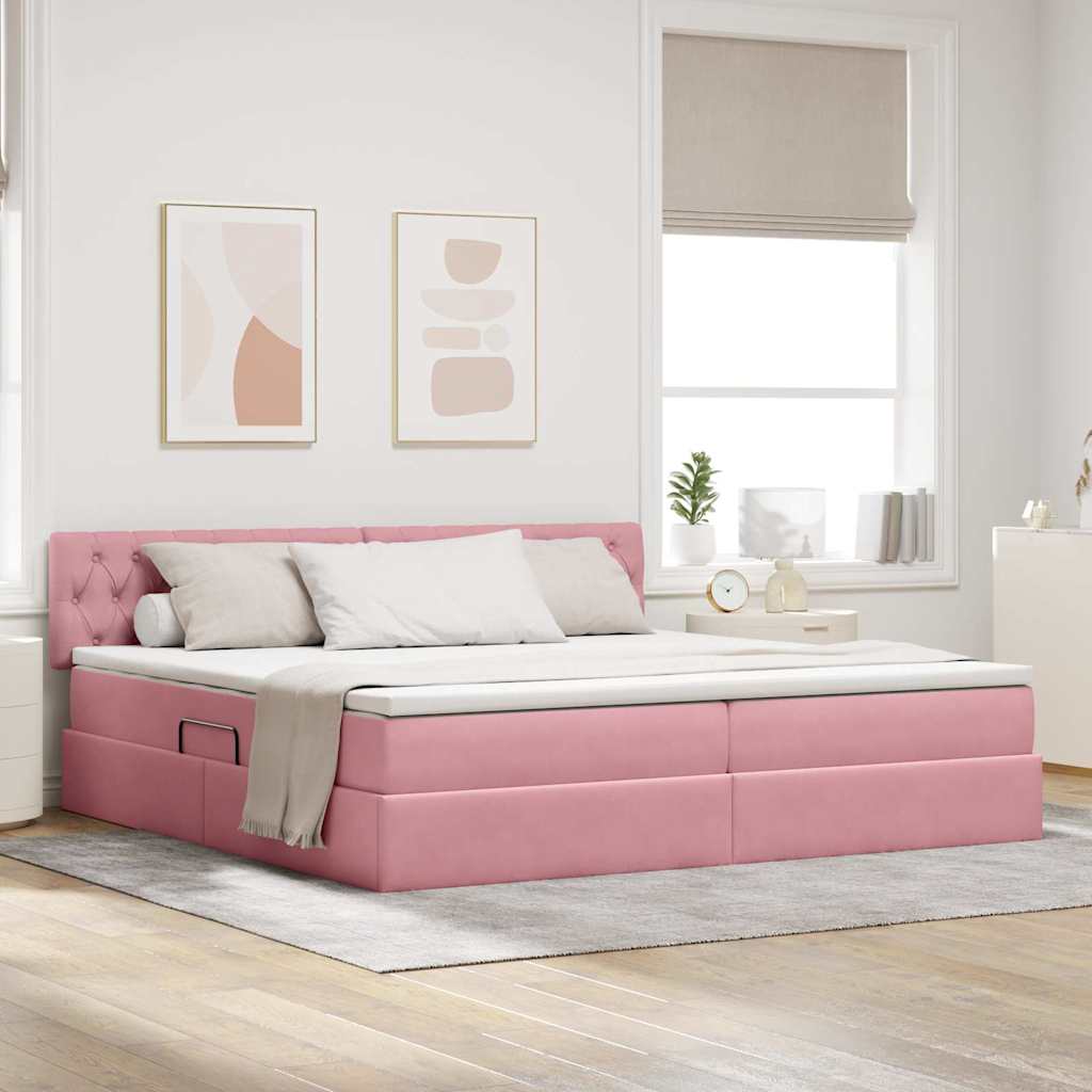 vidaXL Łóżko z miejscem do przechowywania Różowy 200 x 200 cm Aksamit