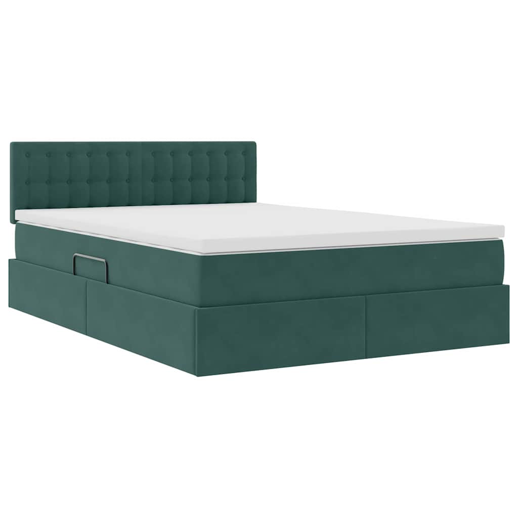 vidaXL Łóżko z miejscem do przechowywania Ciemna zieleń 140 x 200 cm