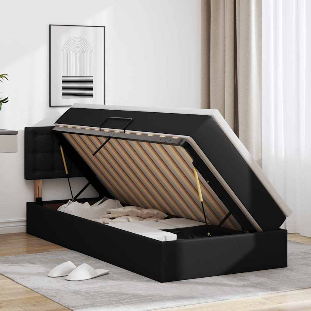 vidaXL Łóżko z miejscem na przechowywanie i LED Czarny 90 x 190 cm