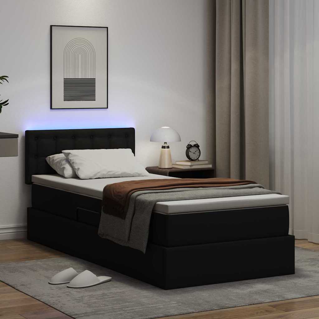 vidaXL Łóżko z miejscem na przechowywanie i LED Czarny 90 x 200 cm