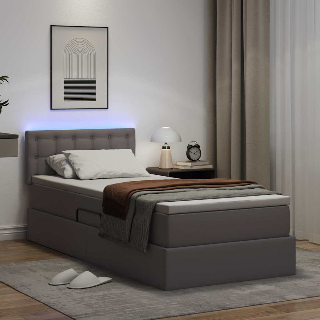 vidaXL Łóżko z miejscem na przechowywanie i LED Szary 100 x 200 cm