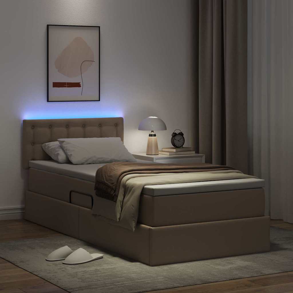 vidaXL Łóżko z miejscem na przechowywanie i LED Kawowy 100 x 200 cm