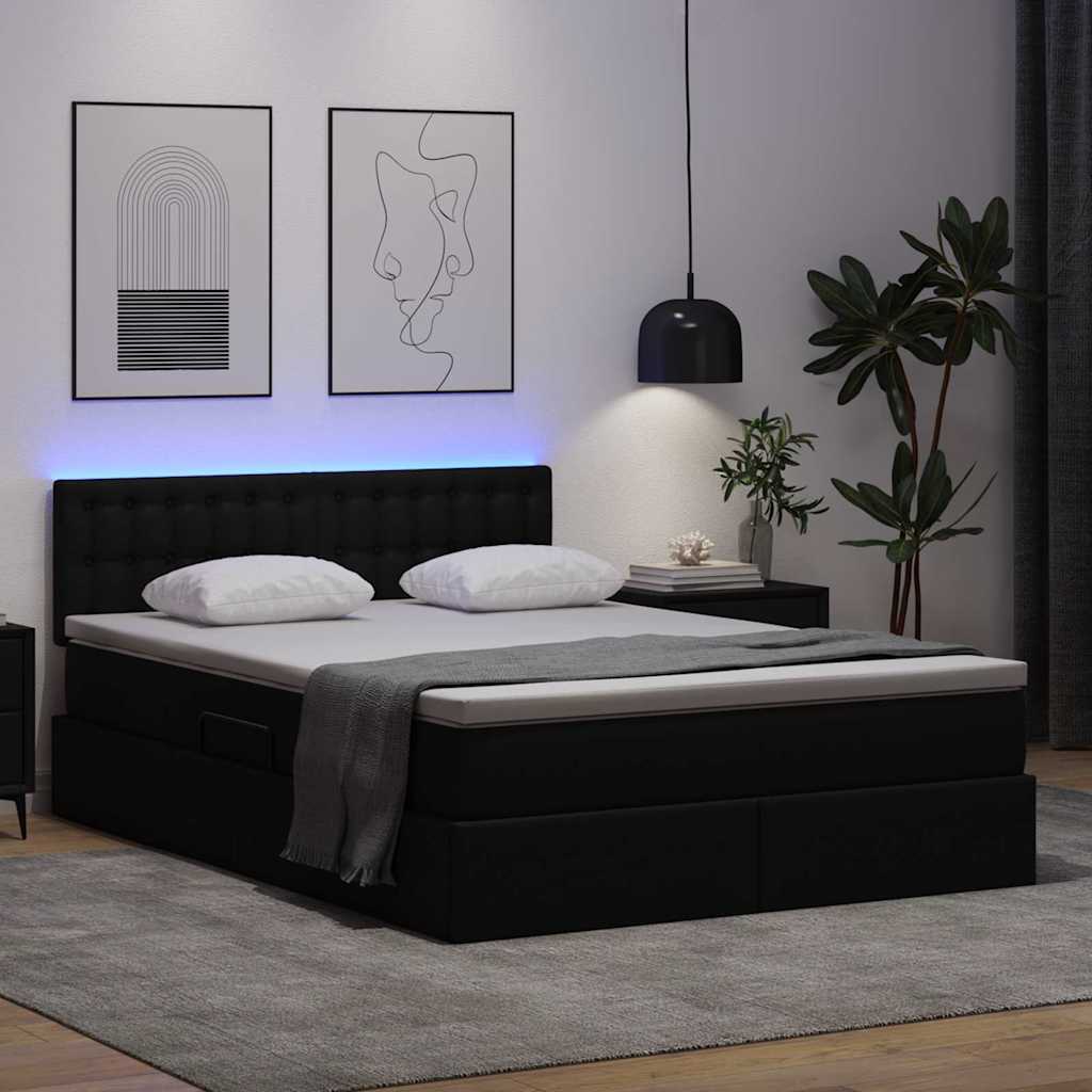 vidaXL Łóżko z miejscem na przechowywanie i LED Czarny 140 x 190 cm