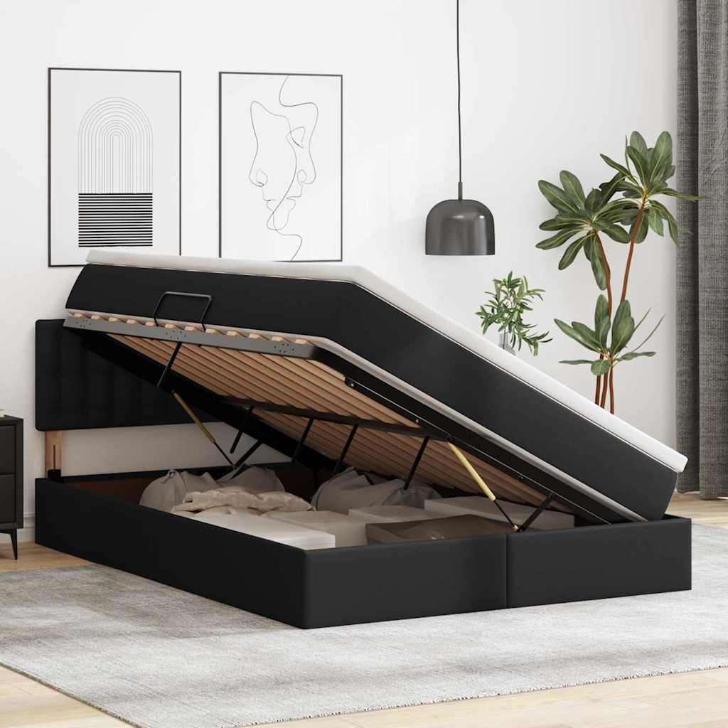 vidaXL Łóżko z miejscem na przechowywanie i LED Czarny 140 x 190 cm