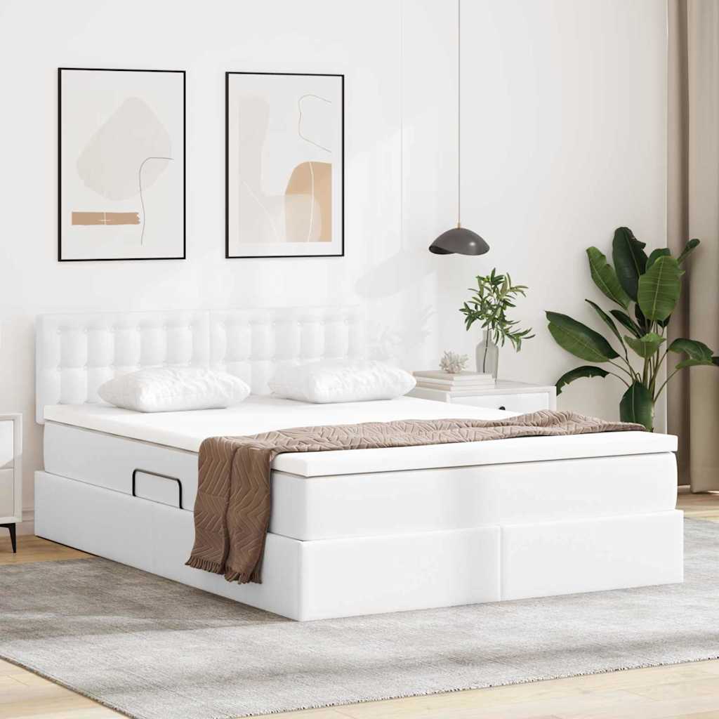 vidaXL Łóżko z miejscem na przechowywanie i LED z LED Czysta Biała