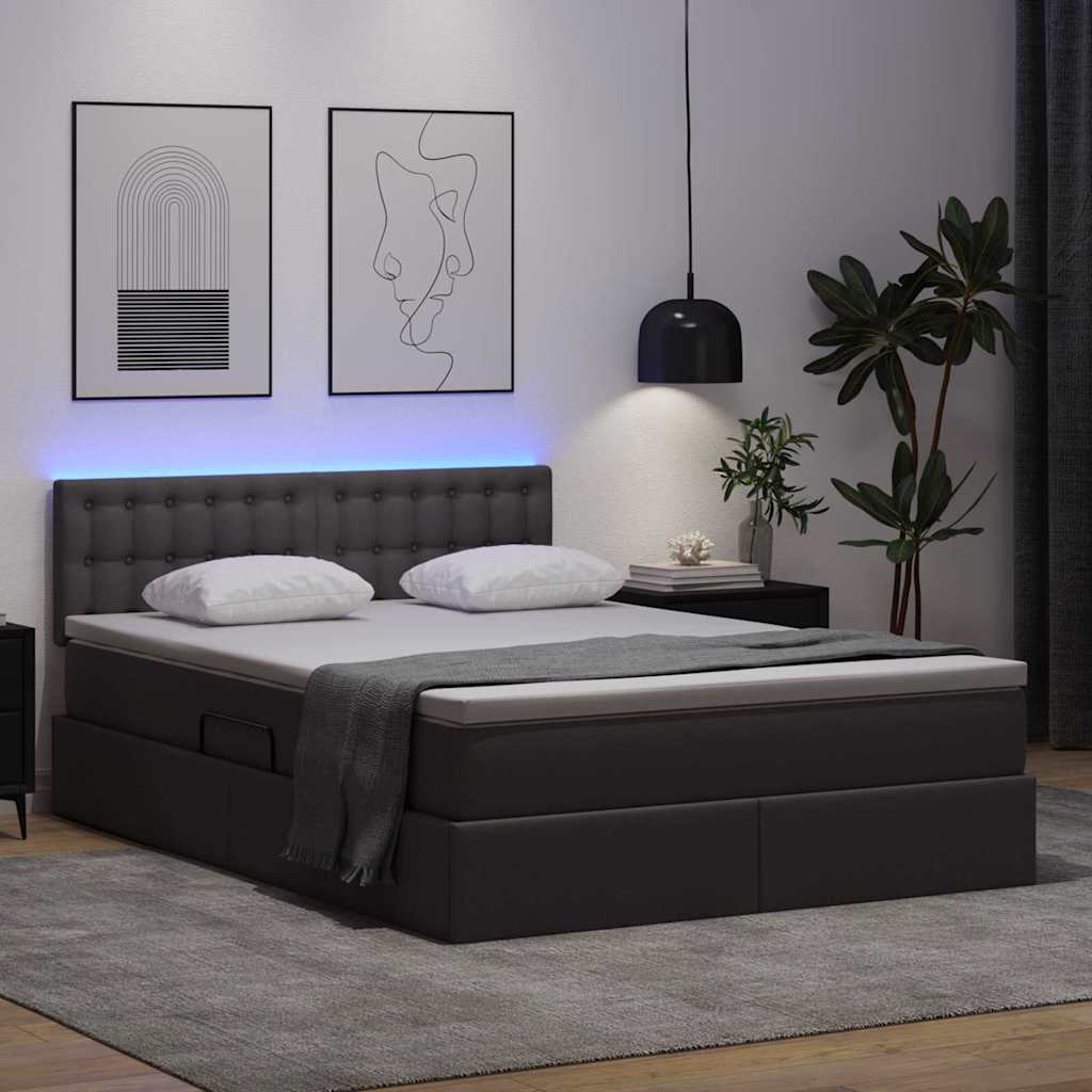 vidaXL Łóżko z miejscem na przechowywanie i LED Szary 140 x 190 cm