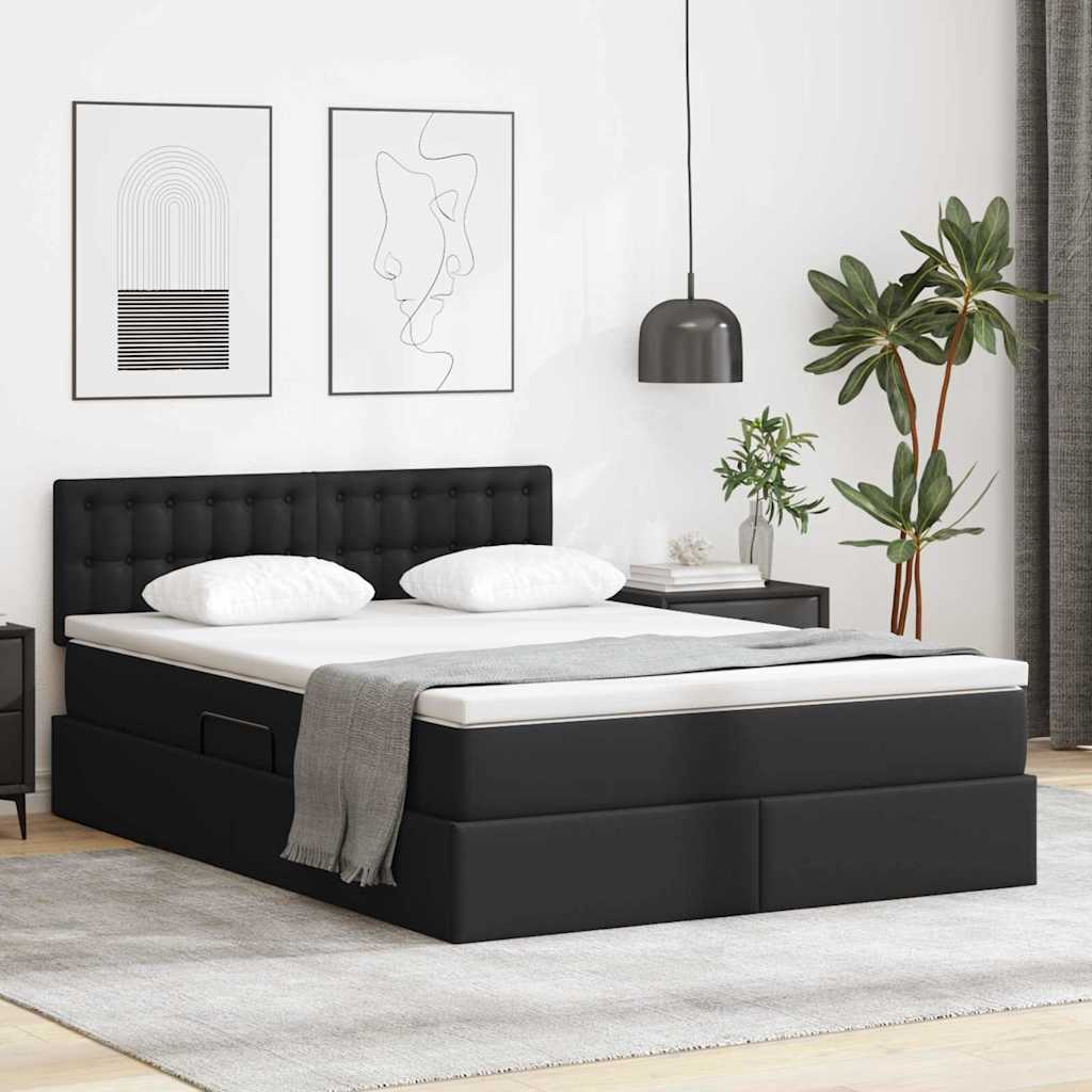 vidaXL Łóżko z miejscem na przechowywanie i LED Czarny 140 x 200 cm