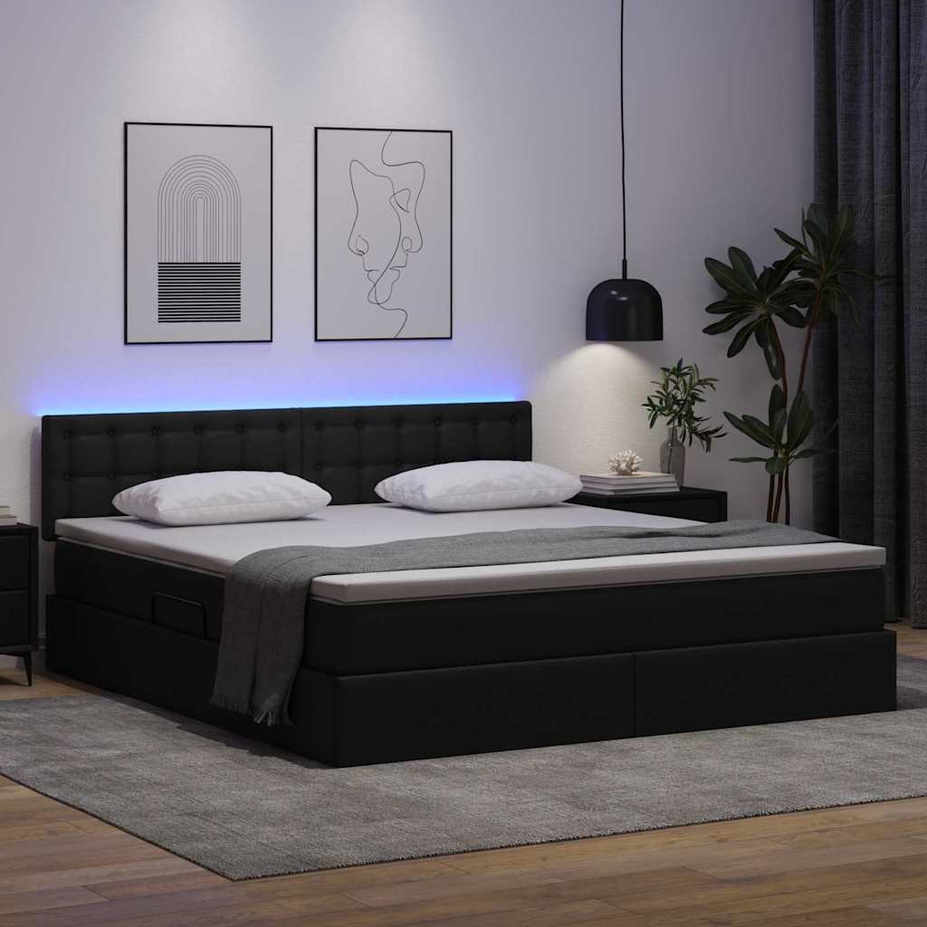 vidaXL Łóżko z miejscem na przechowywanie i LED Czarny 160 x 200 cm