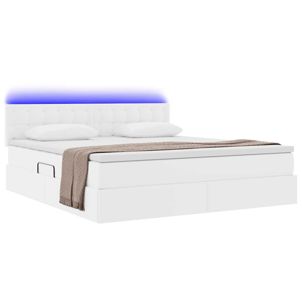 vidaXL Łóżko z miejscem na przechowywanie i LED z LED Czysta Biała