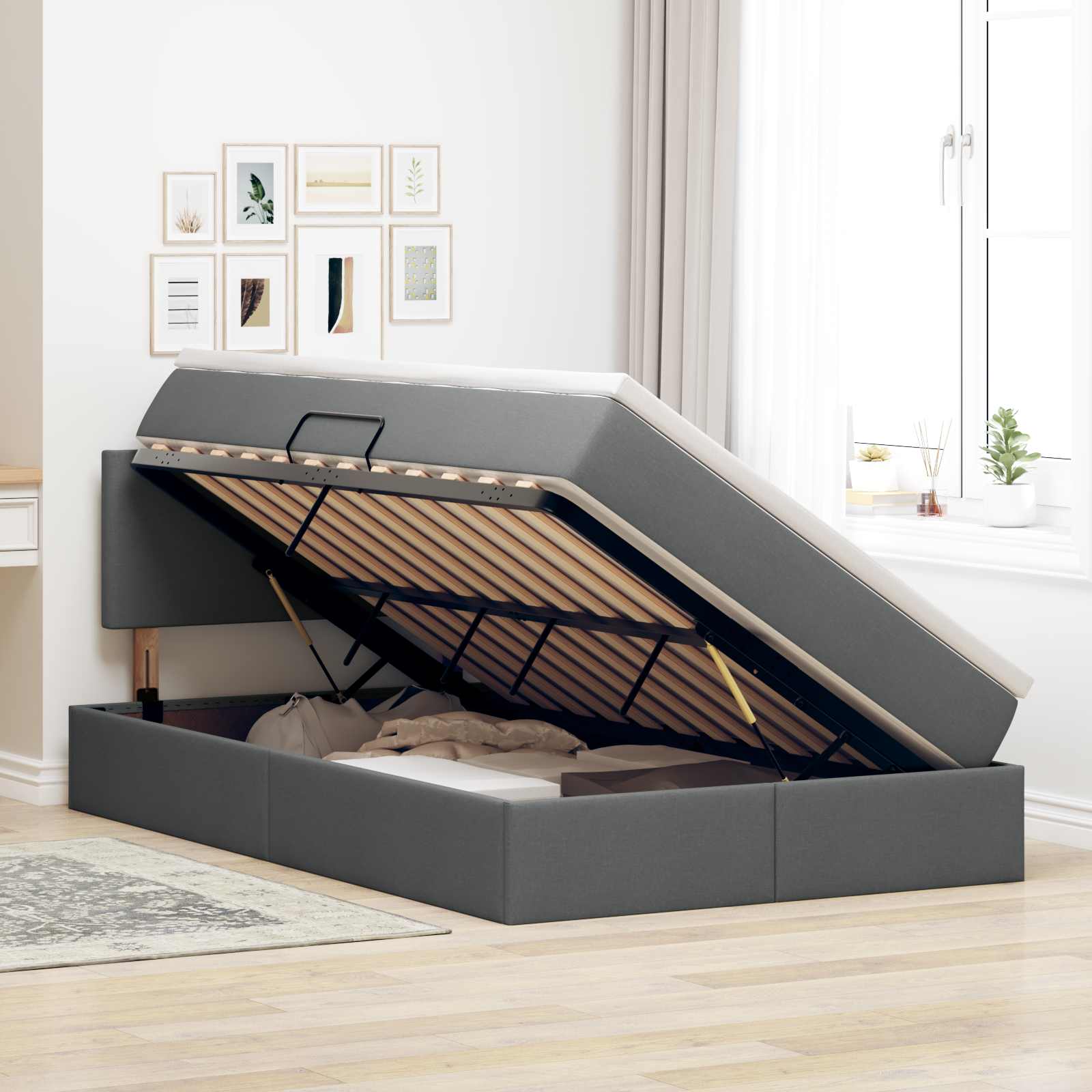 vidaXL Łóżko z funkcją przechowywania LED z materacem ciemnoszary