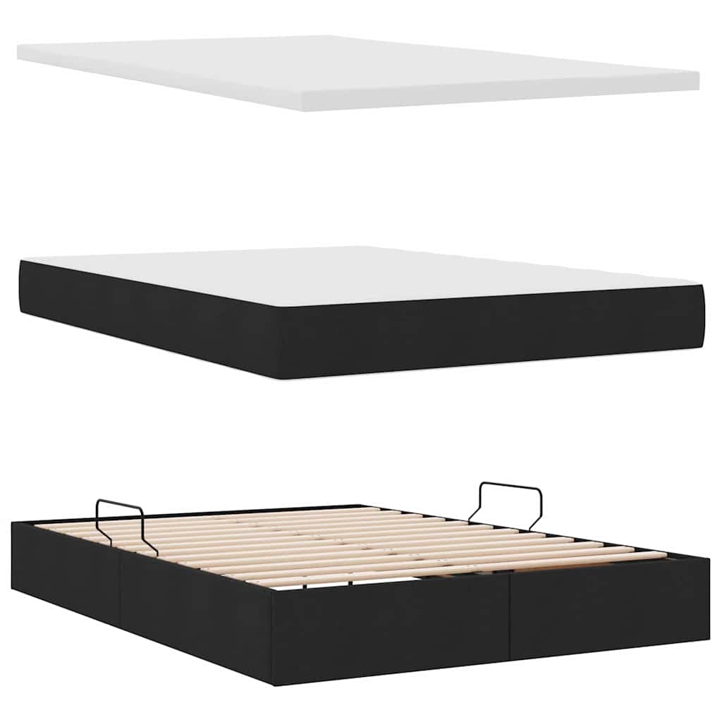 vidaXL Łóżko z funkcją przechowywania LED z materacem Czarny
