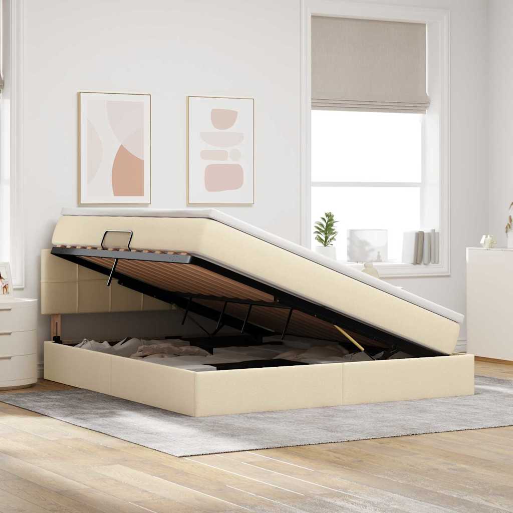 vidaXL Łóżko z funkcją przechowywania LED z materacem Kremowy