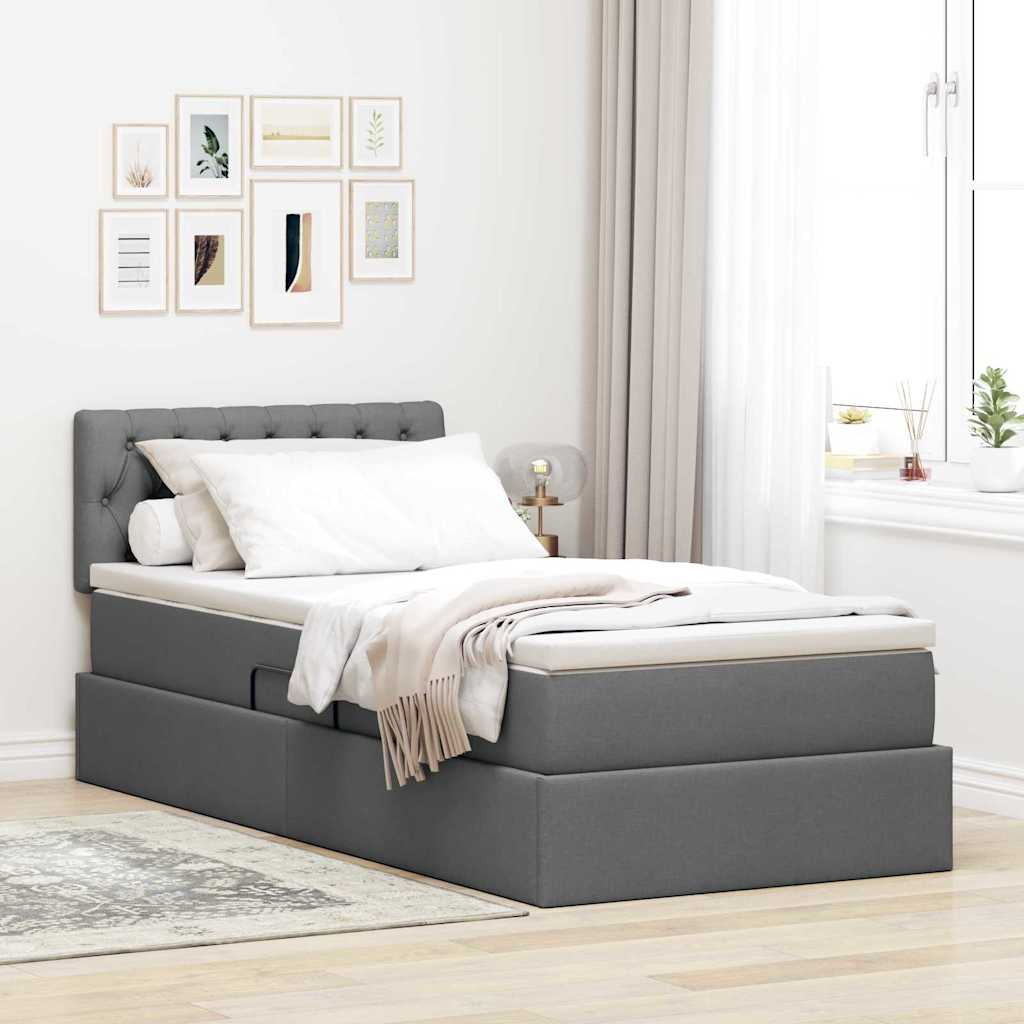 vidaXL Łóżko z funkcją przechowywania LED z materacem ciemnoszary