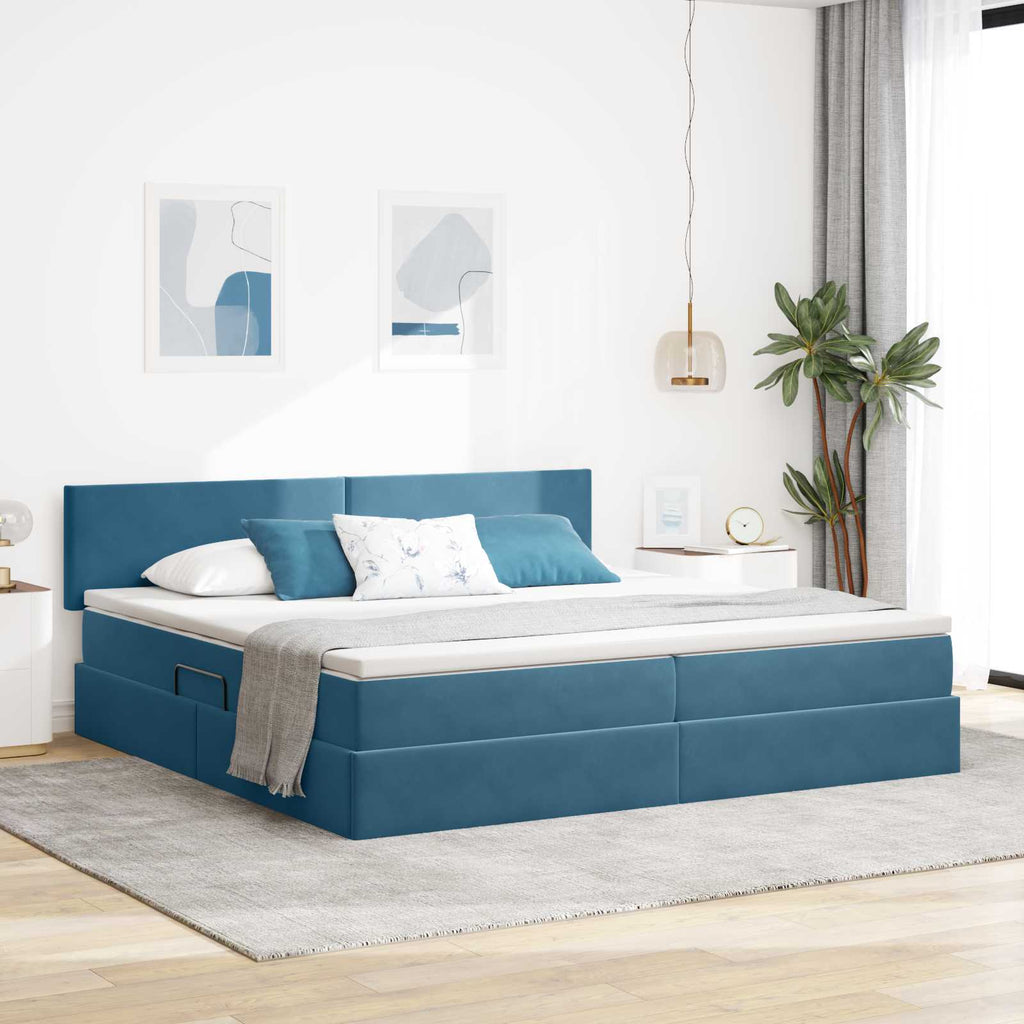 vidaXL Łóżko z funkcją przechowywania LED z materacem Ciemnoniebieski