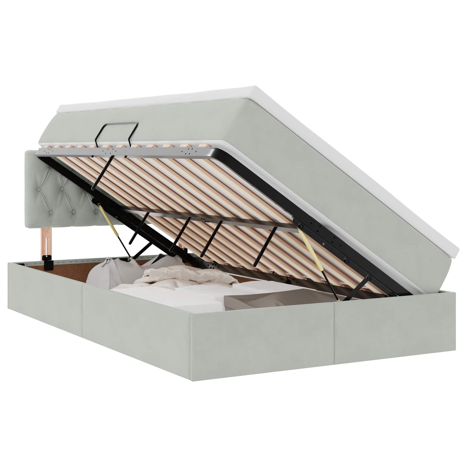 vidaXL Łóżko z funkcją przechowywania LED z materacem jasnoszary