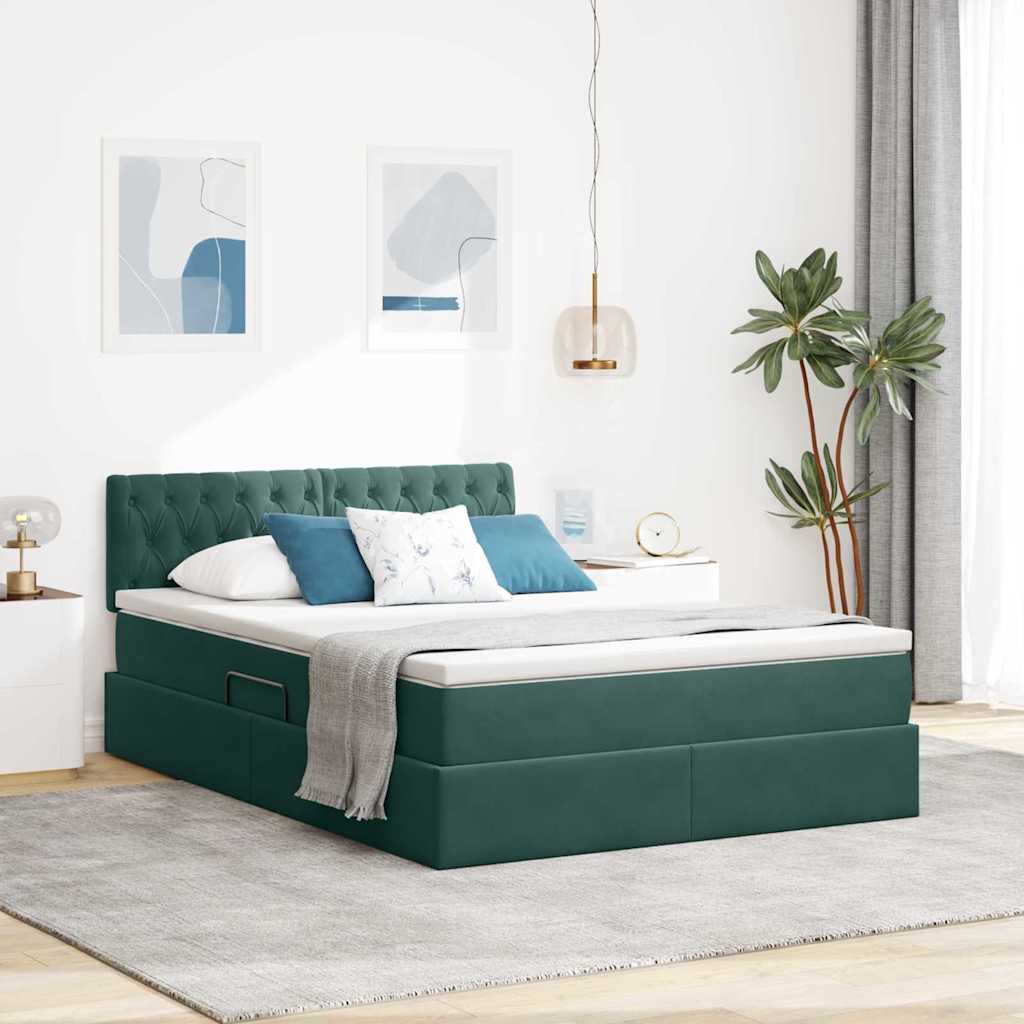 vidaXL Łóżko z funkcją przechowywania LED z materacem Ciemnozielony