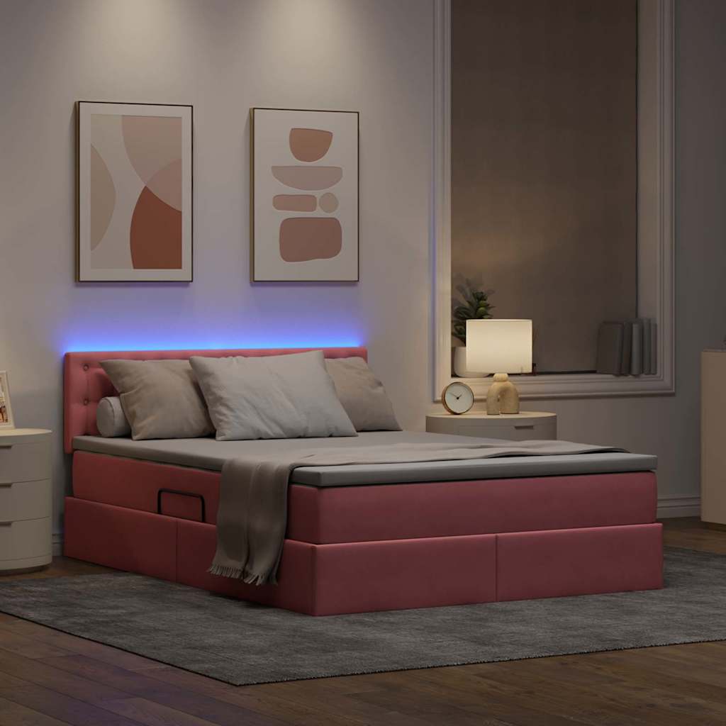 vidaXL Łóżko z funkcją przechowywania LED z materacem różowy