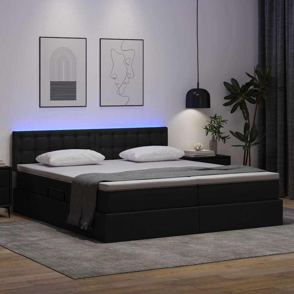 vidaXL Łóżko z miejscem na przechowywanie i LED Czarny 180 x 200 cm