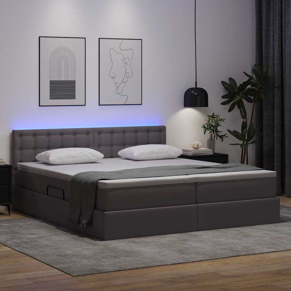 vidaXL Łóżko z miejscem na przechowywanie i LED Szary 200 x 200 cm