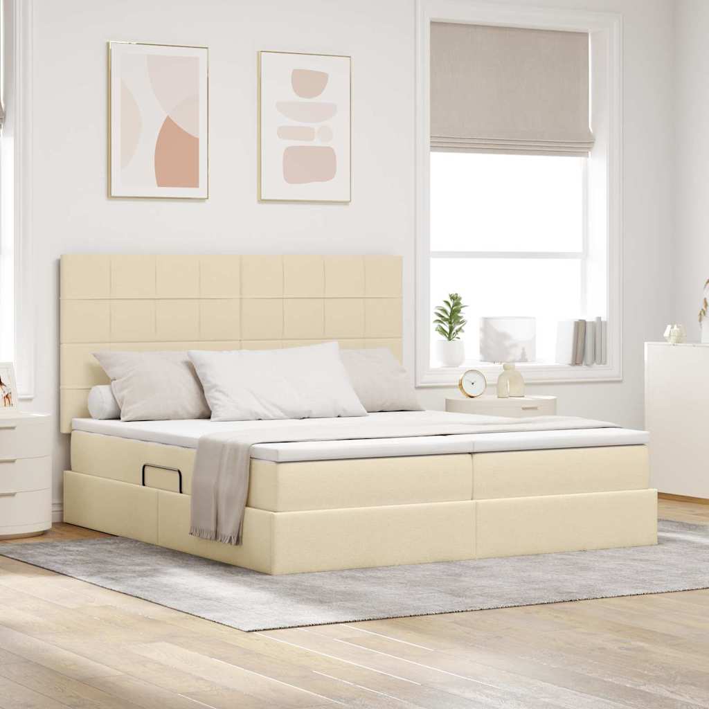vidaXL Łóżko z miejscem do przechowywania Kremowy 200 x 200 cm tkanina