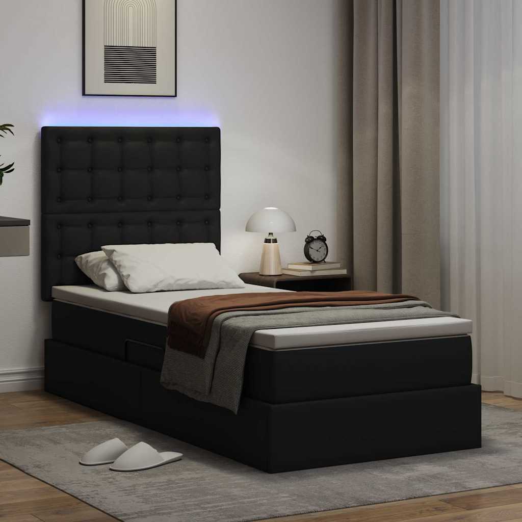 vidaXL Łóżko z miejscem na przechowywanie i LED Czarny 90 x 190 cm