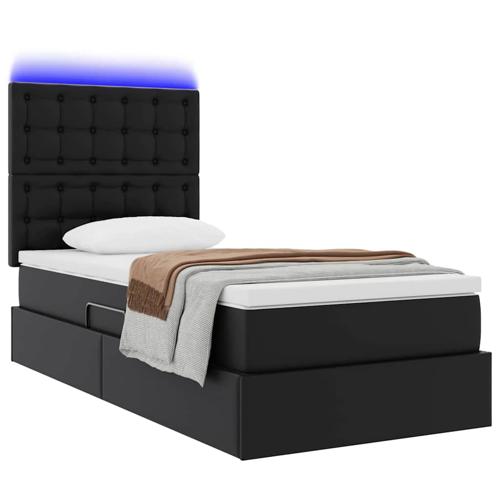 vidaXL Łóżko z miejscem na przechowywanie i LED Czarny 90 x 200 cm