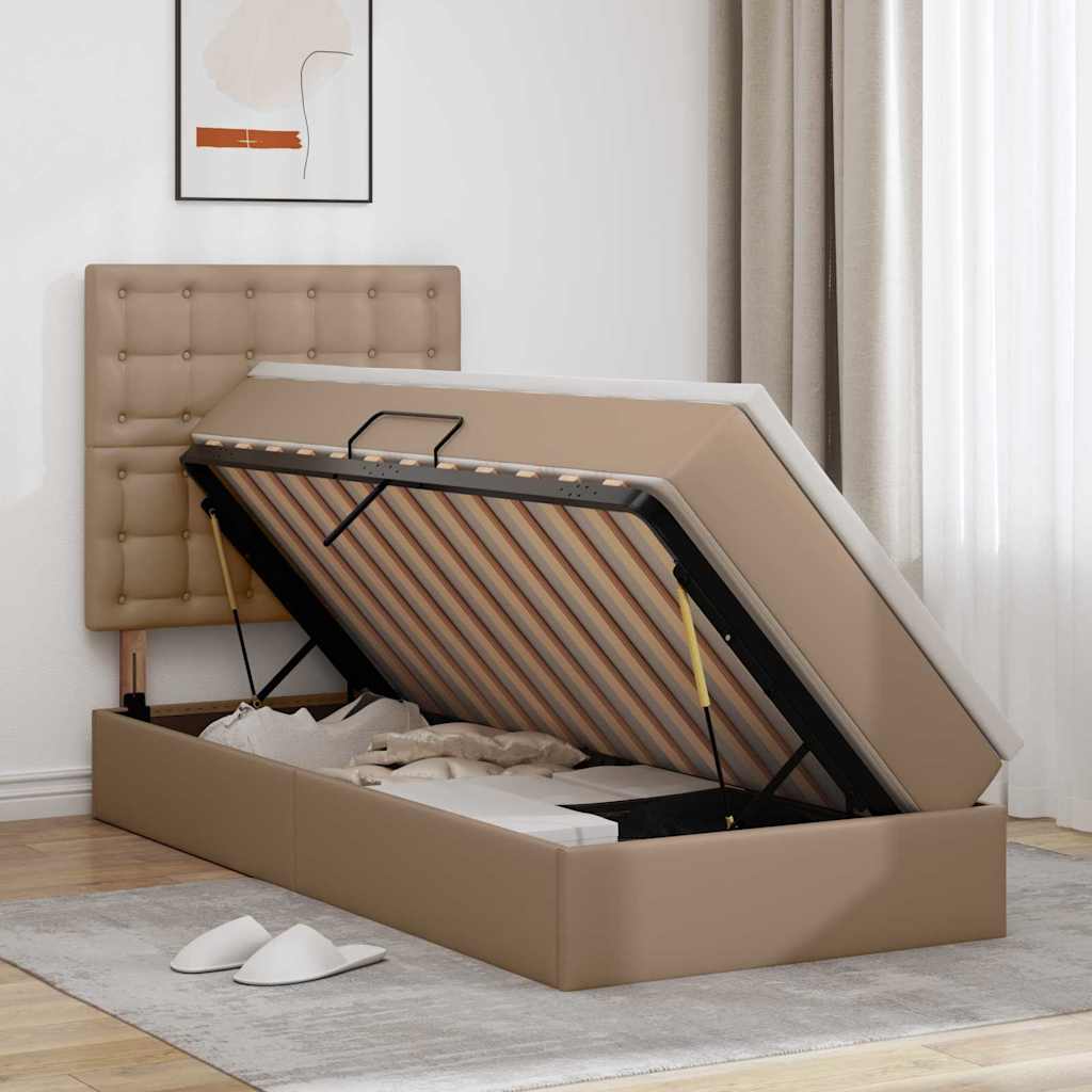 vidaXL Łóżko z miejscem na przechowywanie i LED Kawowy 90 x 200 cm