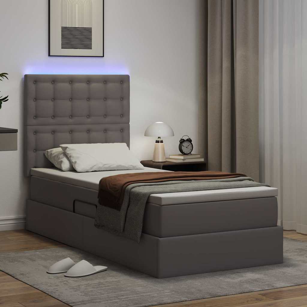 vidaXL Łóżko z miejscem na przechowywanie i LED Szary 100 x 200 cm