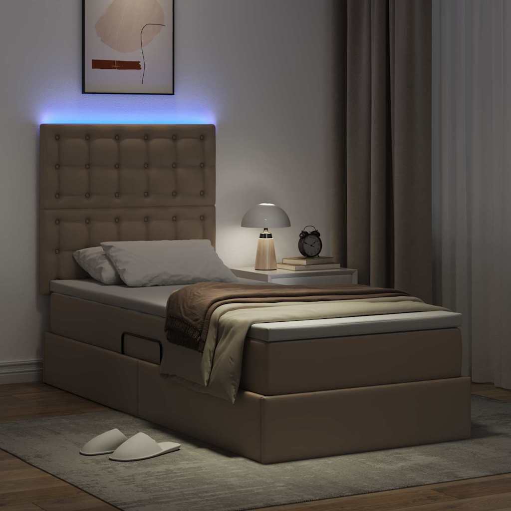 vidaXL Łóżko z miejscem na przechowywanie i LED Kawowy 100 x 200 cm