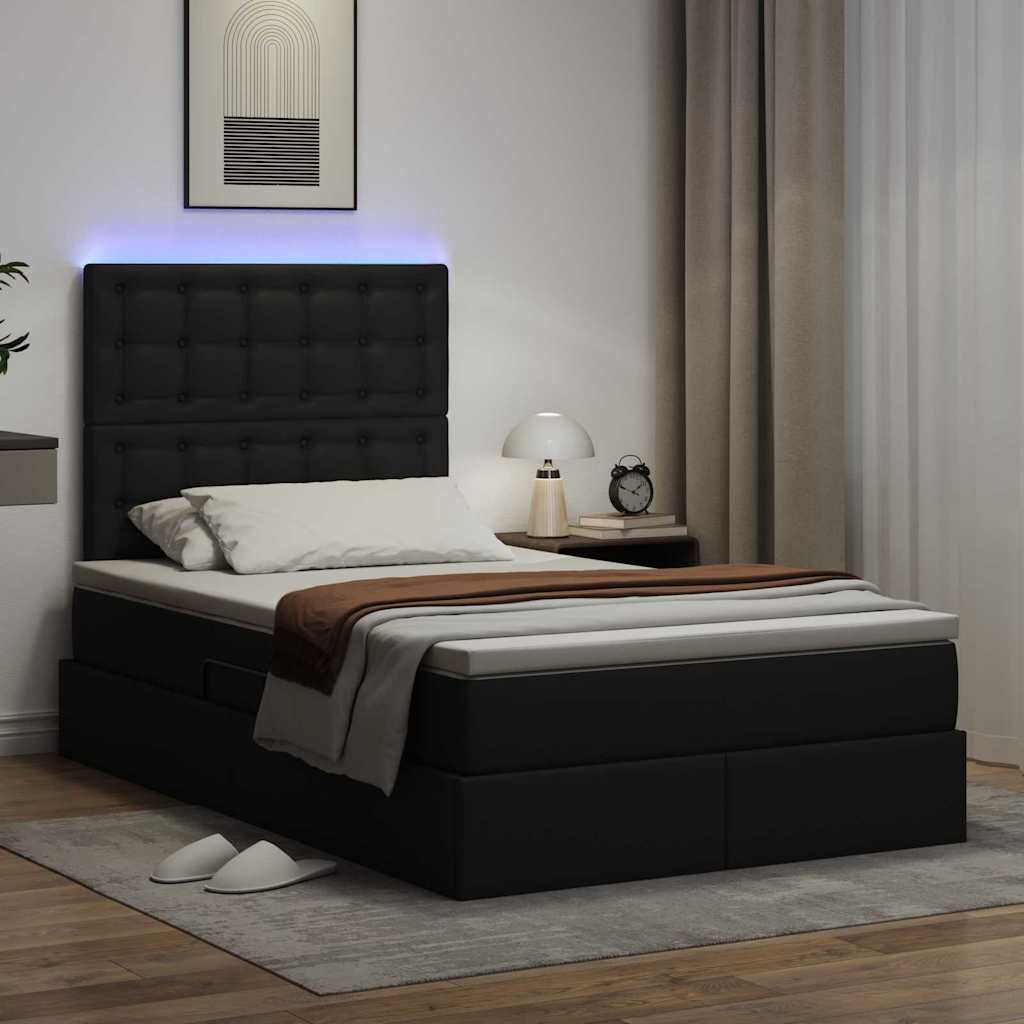 vidaXL Łóżko z miejscem na przechowywanie i LED Czarny 120 x 200 cm