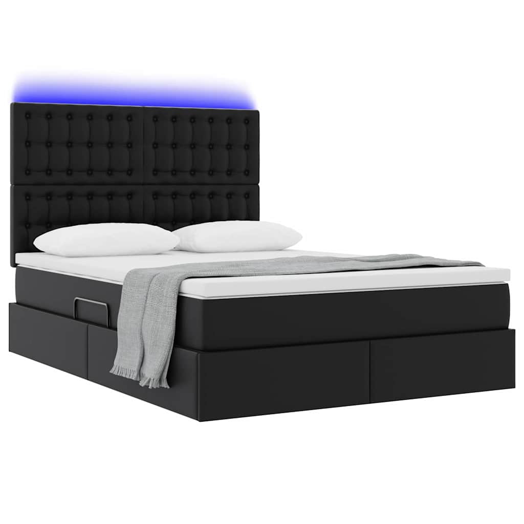 vidaXL Łóżko z miejscem na przechowywanie i LED Czarny 140 x 190 cm