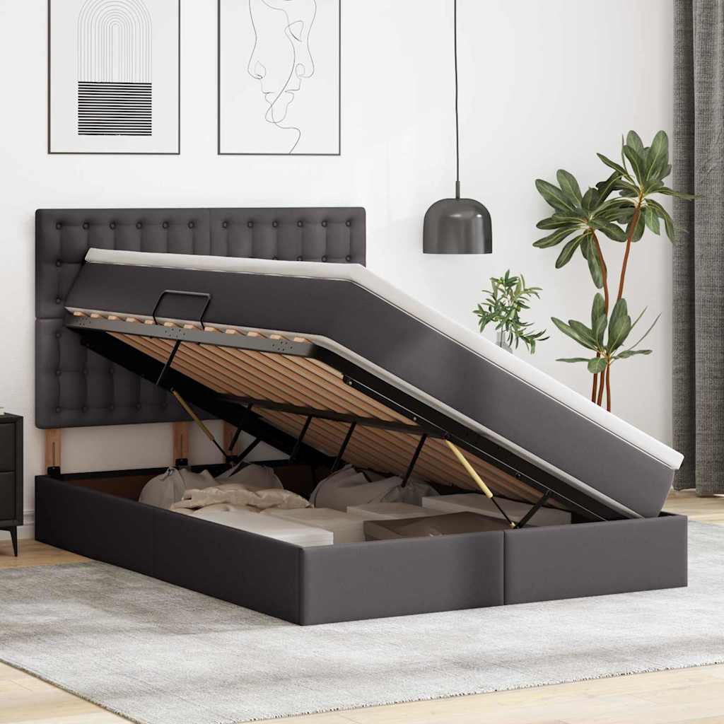 vidaXL Łóżko z miejscem na przechowywanie i LED Szary 140 x 190 cm