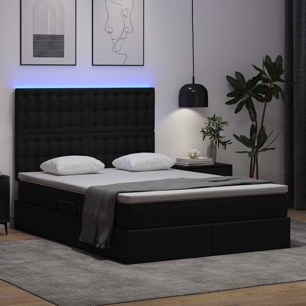 vidaXL Łóżko z miejscem na przechowywanie i LED Czarny 140 x 200 cm
