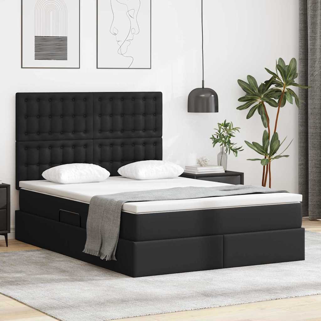 vidaXL Łóżko z miejscem na przechowywanie i LED Czarny 140 x 200 cm