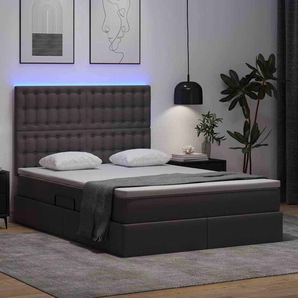 vidaXL Łóżko z miejscem na przechowywanie i LED Szary 140 x 200 cm