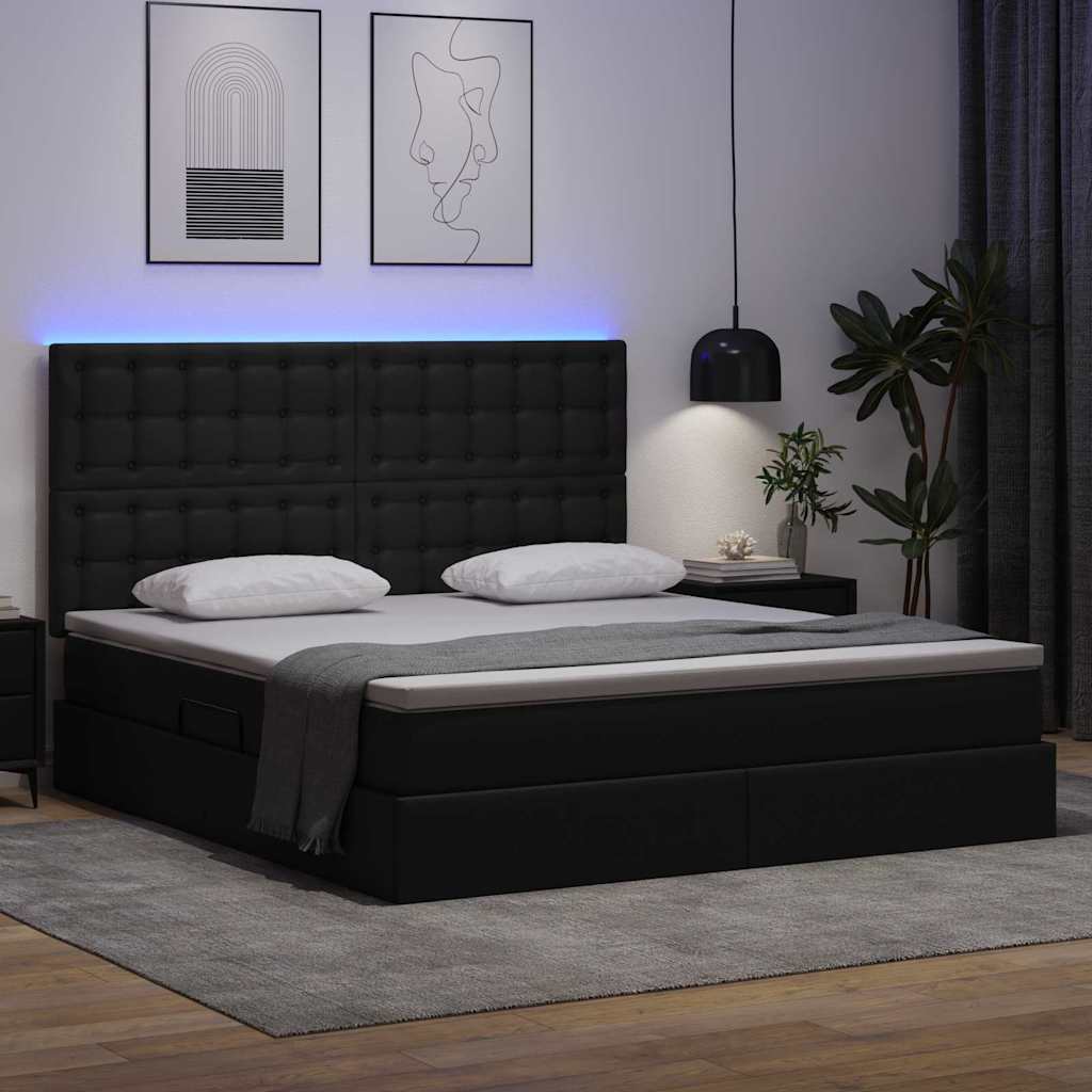 vidaXL Łóżko z miejscem na przechowywanie i LED Czarny 160 x 200 cm
