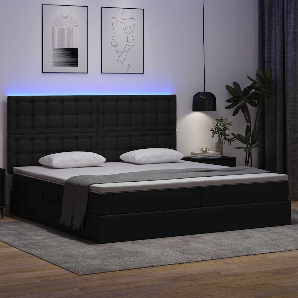 vidaXL Łóżko z miejscem na przechowywanie i LED Czarny 200 x 200 cm