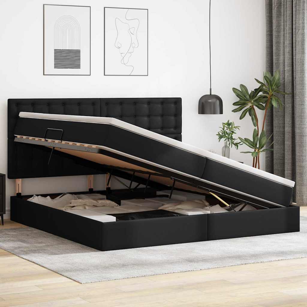 vidaXL Łóżko z miejscem na przechowywanie i LED Czarny 200 x 200 cm