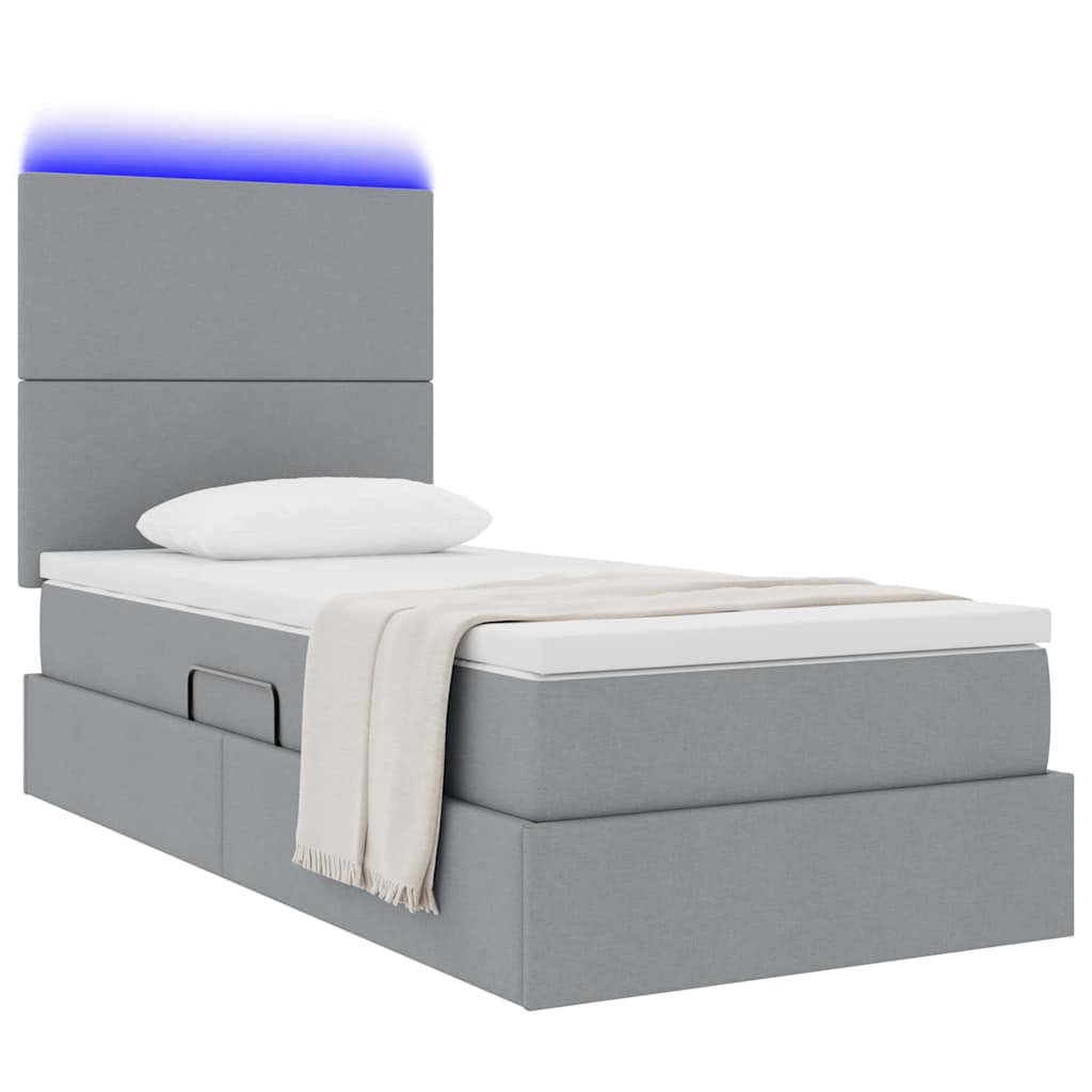 vidaXL Łóżko z funkcją przechowywania LED z materacem jasnoszary