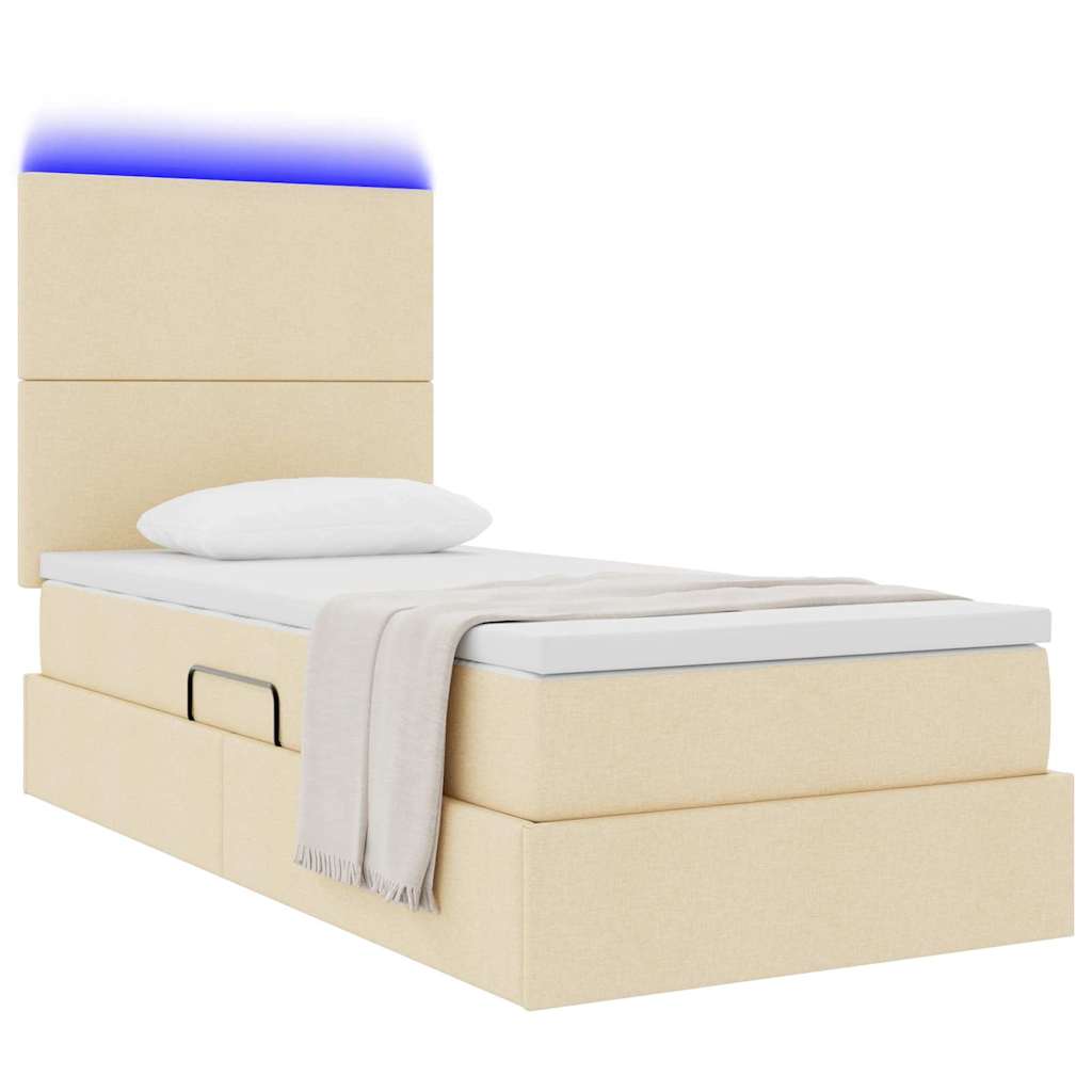 vidaXL Łóżko z funkcją przechowywania LED z materacem Kremowy