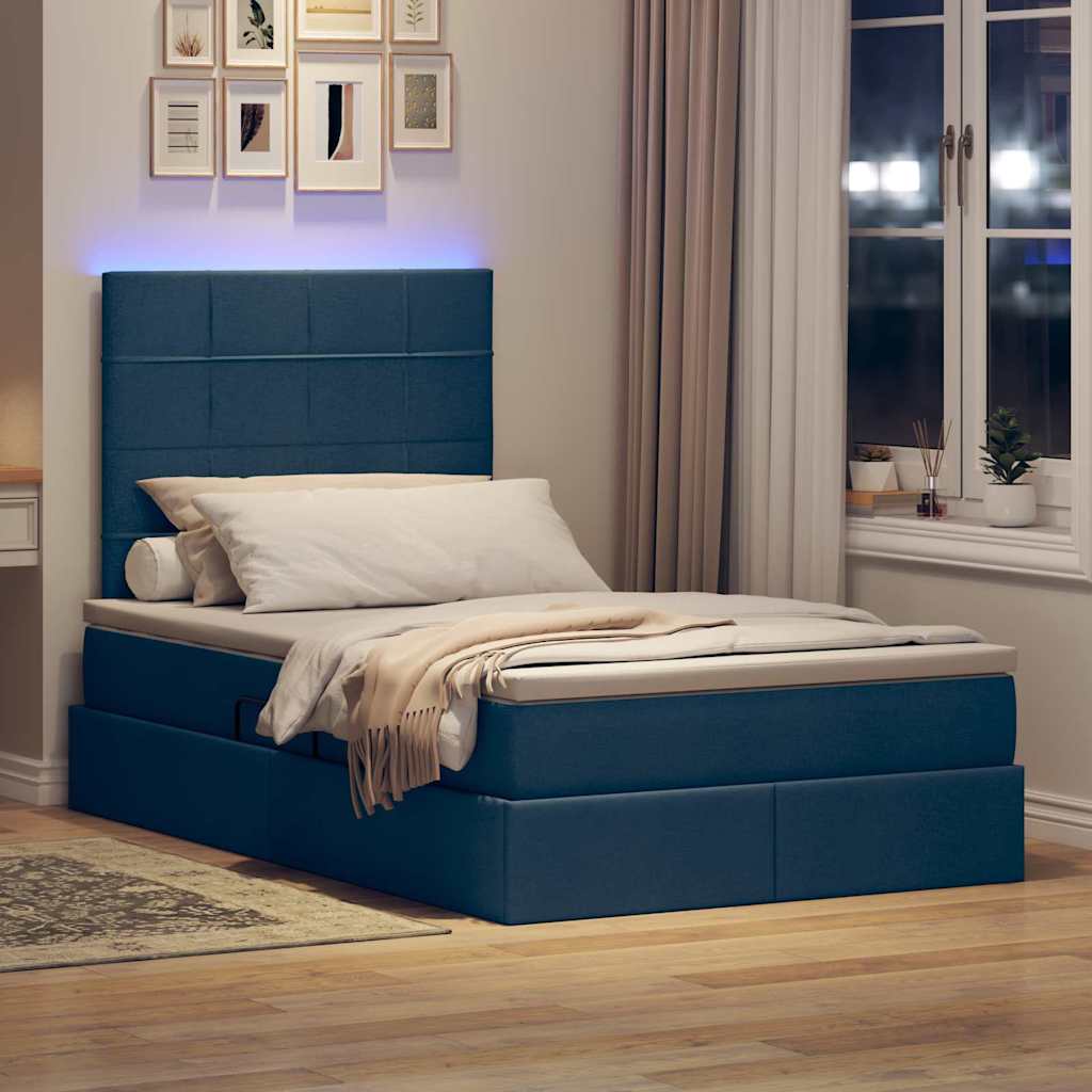 vidaXL Łóżko z funkcją przechowywania LED z materacem niebieski
