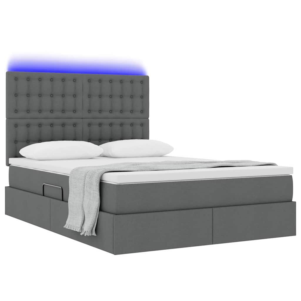 vidaXL Łóżko z funkcją przechowywania LED z materacem ciemnoszary