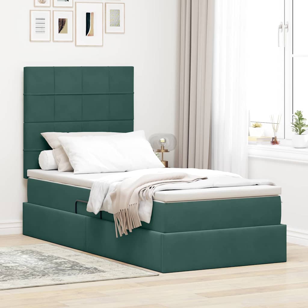 vidaXL Łóżko z funkcją przechowywania LED z materacem Ciemnozielony