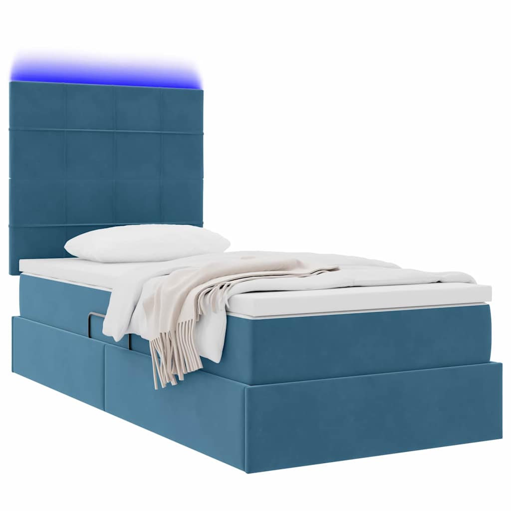 vidaXL Łóżko z funkcją przechowywania LED z materacem Ciemnoniebieski