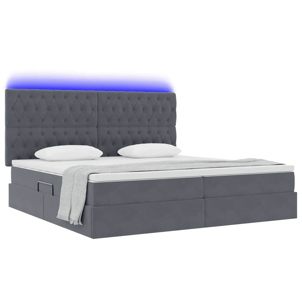 vidaXL Łóżko z funkcją przechowywania LED z materacem ciemnoszary