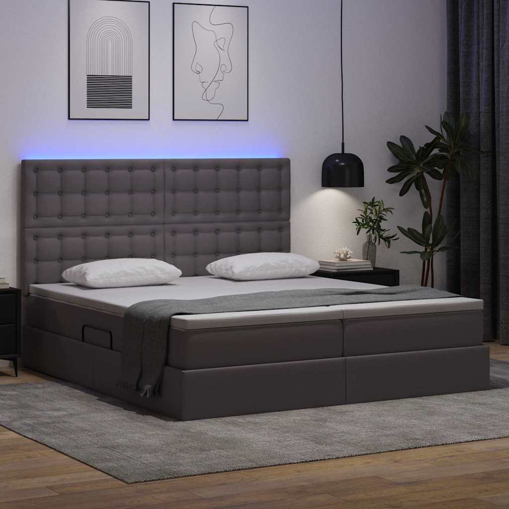 vidaXL Łóżko z miejscem na przechowywanie i LED Szary 180 x 200 cm