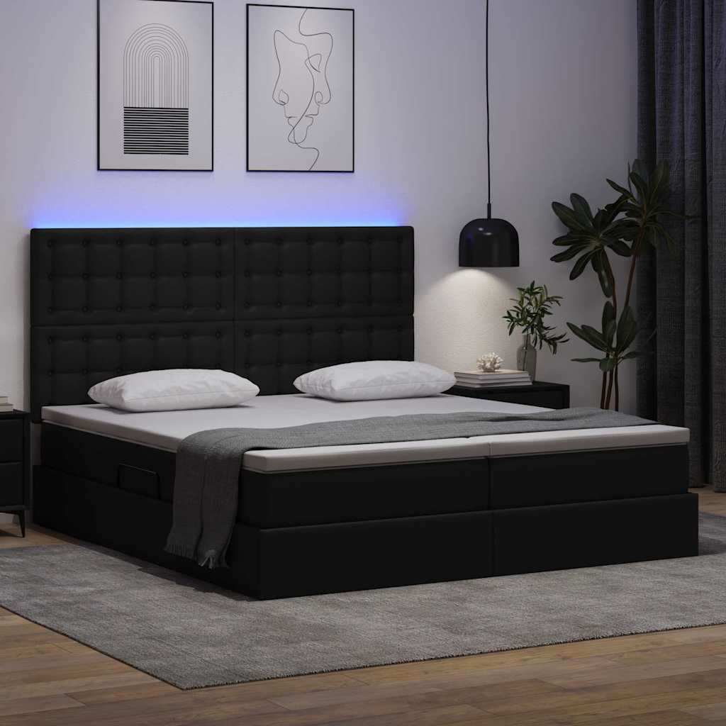 vidaXL Łóżko z miejscem na przechowywanie i LED Czarny 200 x 200 cm
