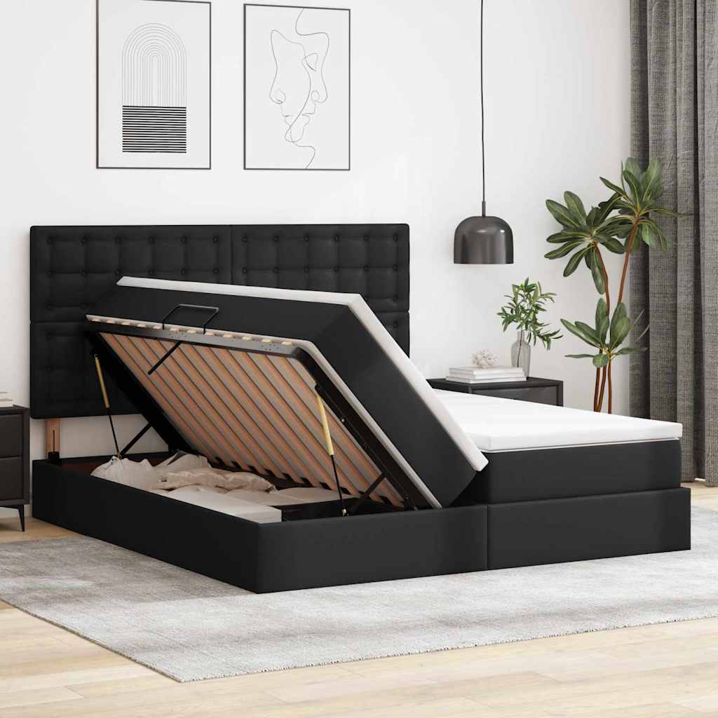 vidaXL Łóżko z miejscem na przechowywanie i LED Czarny 200 x 200 cm