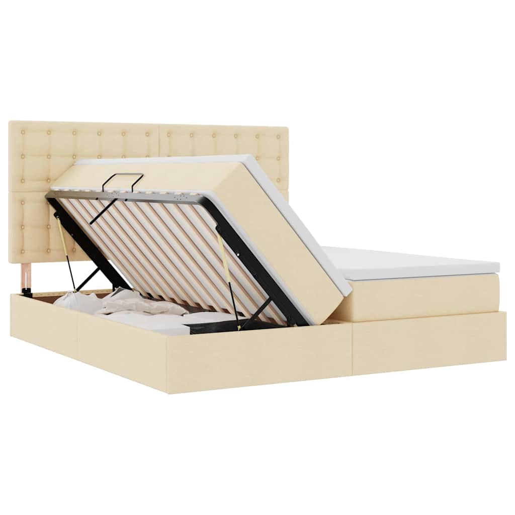 vidaXL Łóżko z funkcją przechowywania LED z materacem Kremowy